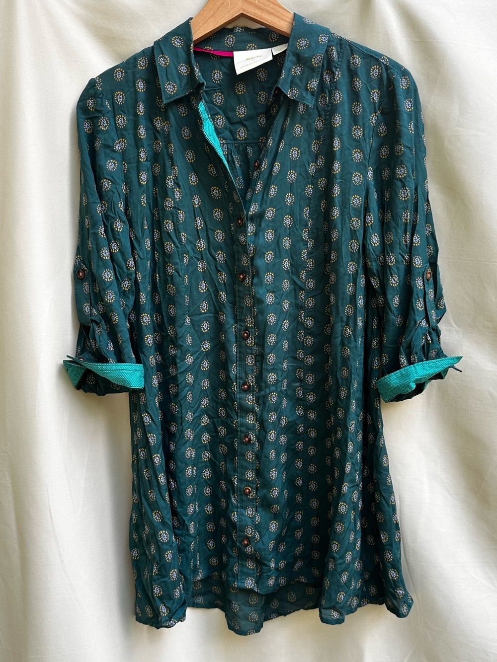 Anthropologie Maeve Teal Printed Button-Down Tunic - Picture 4 of 5